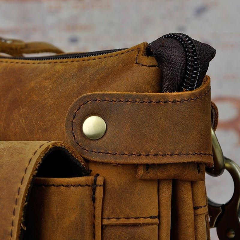 Sac Messager Vintage Cuir Véritable 8 Pouces Pour Hommes