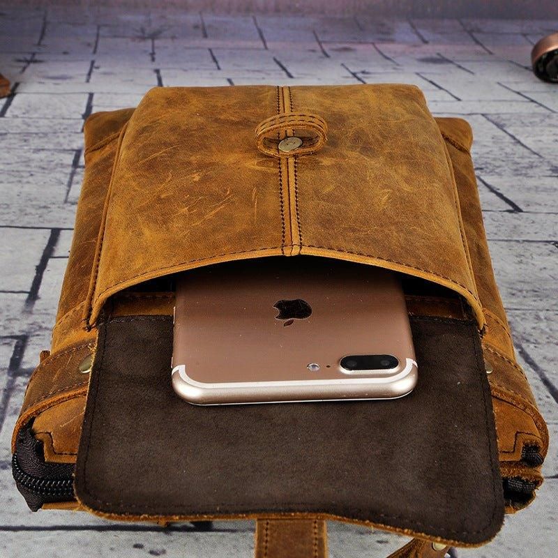 Sac Messager Vintage Cuir Véritable 8 Pouces Pour Hommes