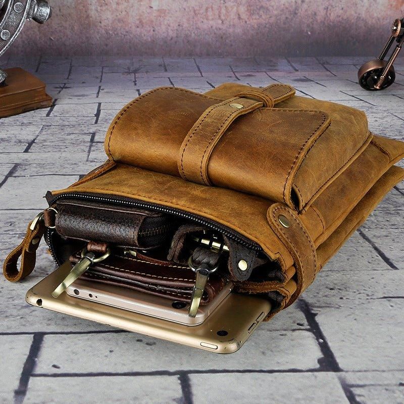 Sac Messager Vintage Cuir Véritable 8 Pouces Pour Hommes