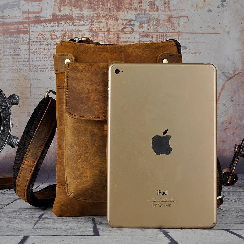Sac Messager Vintage Cuir Véritable 8 Pouces Pour Hommes