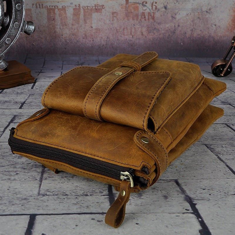 Sac Messager Vintage Cuir Véritable 8 Pouces Pour Hommes