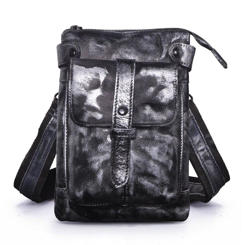 Sac Messager Vintage Cuir Véritable 8 Pouces Pour Hommes