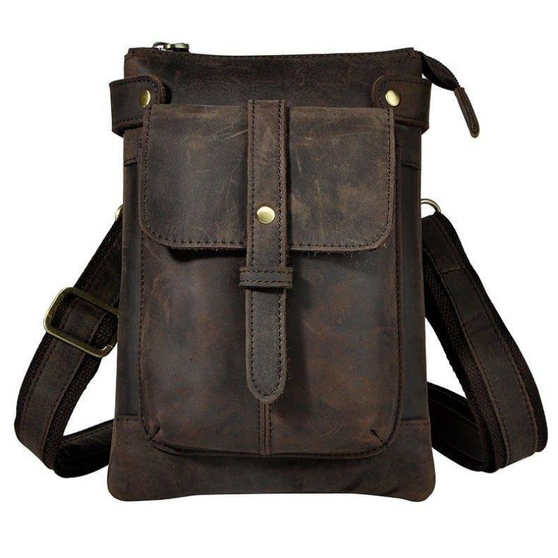 Sac Messager Vintage Cuir Véritable 8 Pouces Pour Hommes