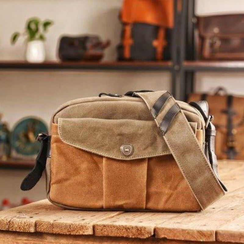 Sac Messager Vintage Toile Cirée Pour Appareil Photo Voyage