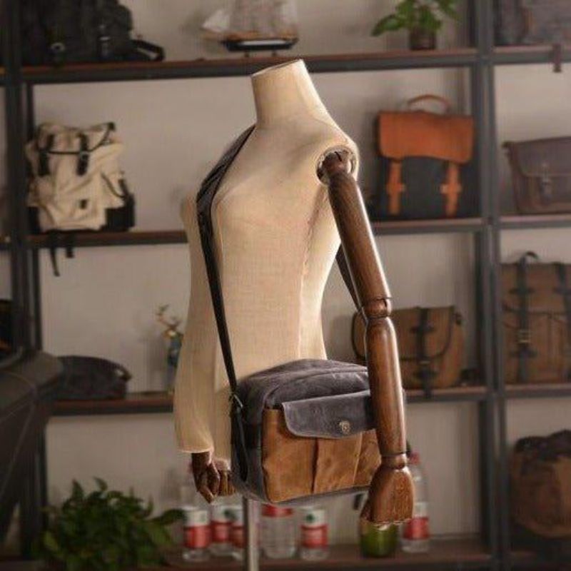 Sac Messager Vintage Toile Cirée Pour Appareil Photo Voyage
