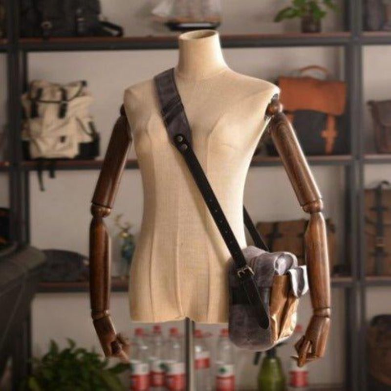 Sac Messager Vintage Toile Cirée Pour Appareil Photo Voyage