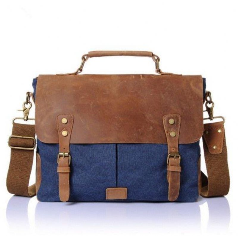 Sac Messenger Cartable Vintage Toile Cuir