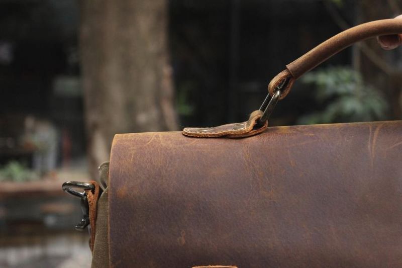 Sac Messenger Cartable Vintage Toile Cuir