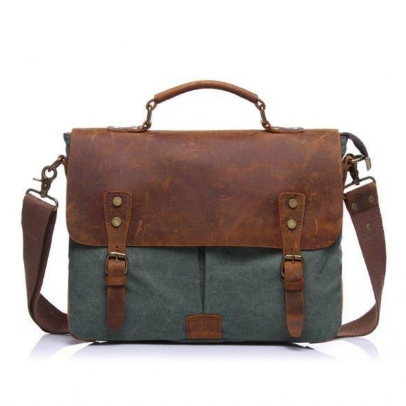 Sac Messenger Cartable Vintage Toile Cuir