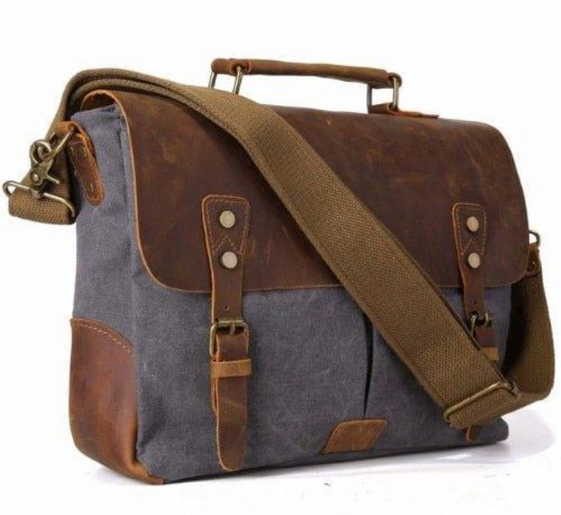 Sac Messenger Cartable Vintage Toile Cuir