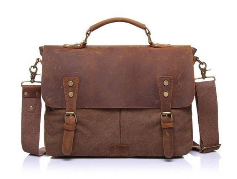 Sac Messenger Cartable Vintage Toile Cuir