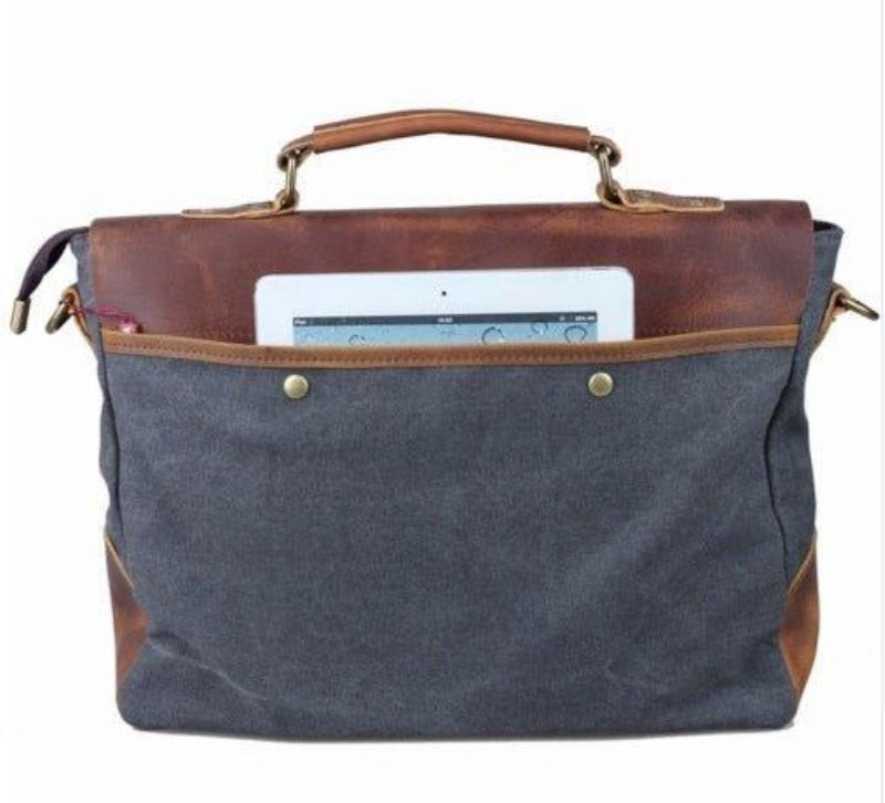 Sac Messenger Cartable Vintage Toile Cuir