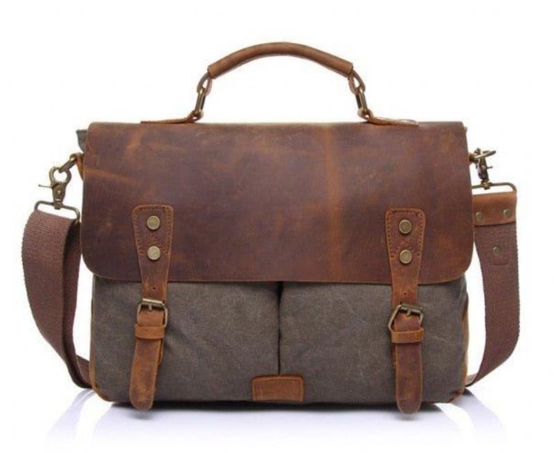 Sac Messenger Cartable Vintage Toile Cuir