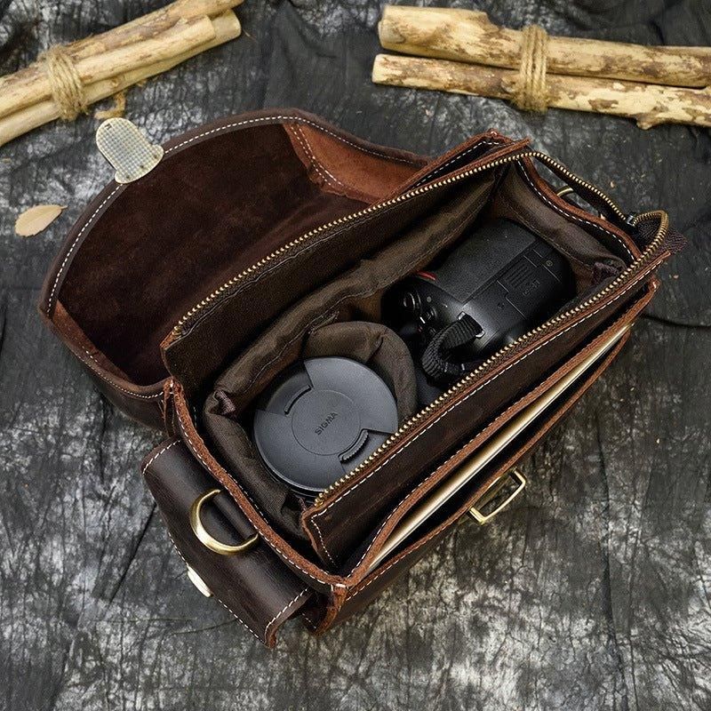 Sac Photo Cuir Véritable Petit Voyage Vintage