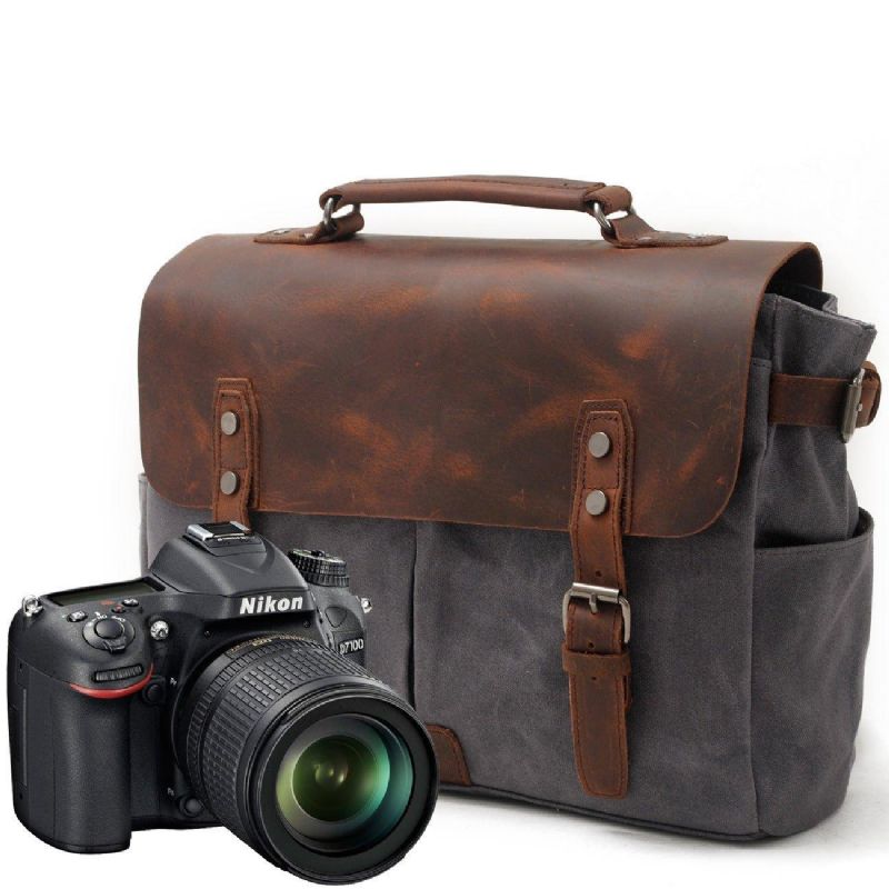 Sac Photo Imperméable Toile Cirée Et Cuir