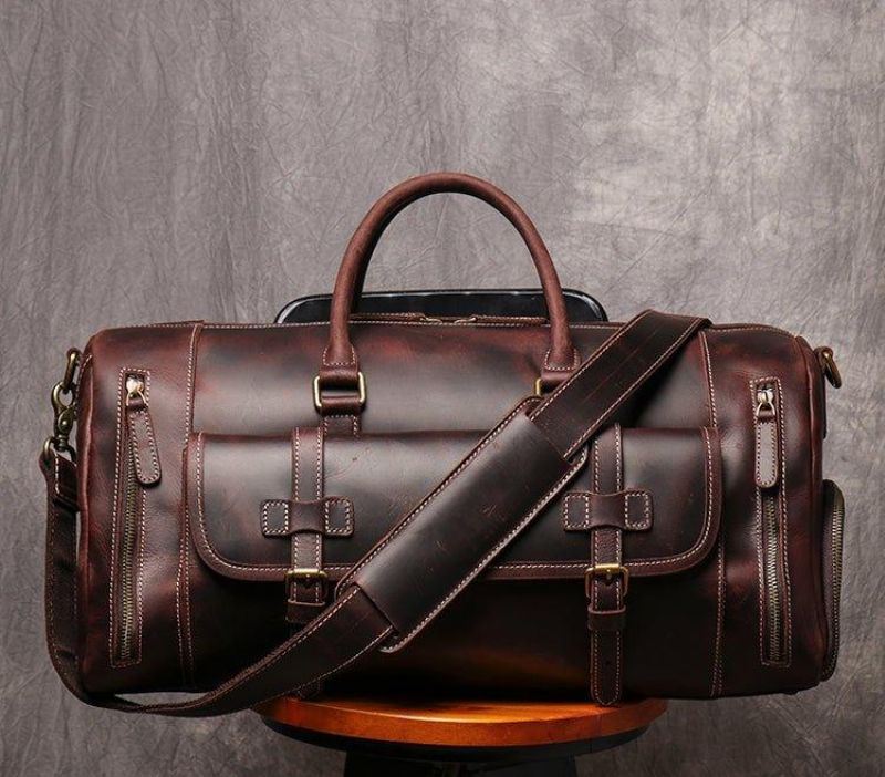 Sac Polochon Cuir Pour Hommes 22 Pouces Avec Poche À Chaussures