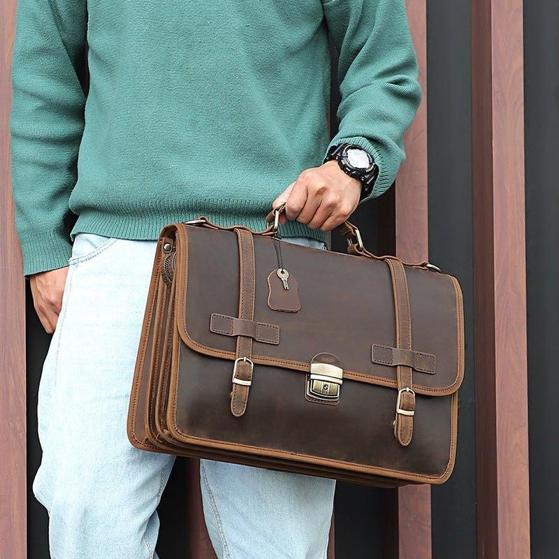 Sac Porte-documents Pour Hommes Cuir Style Britannique