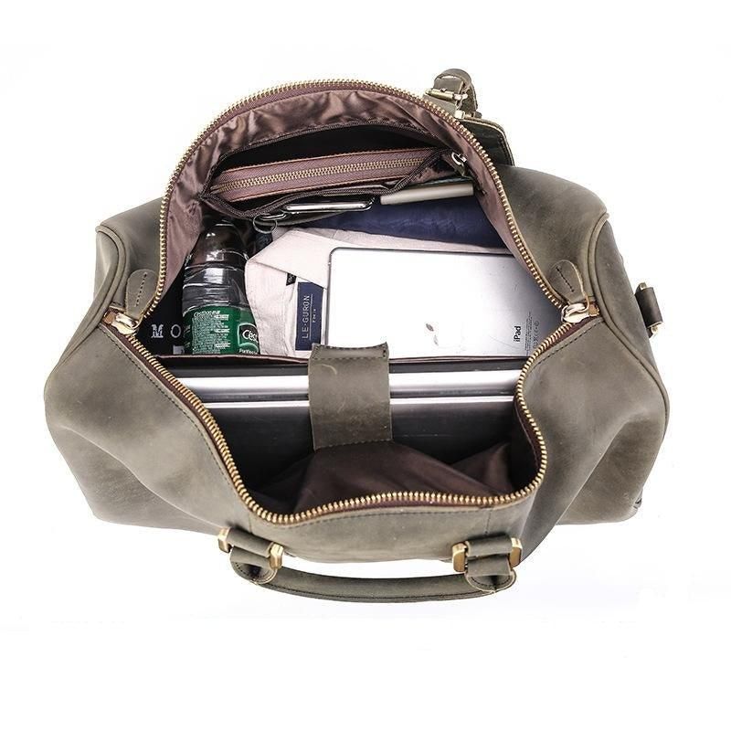 Sac Sport Cuir Pleine Fleur Fait À La Main Vert Armée