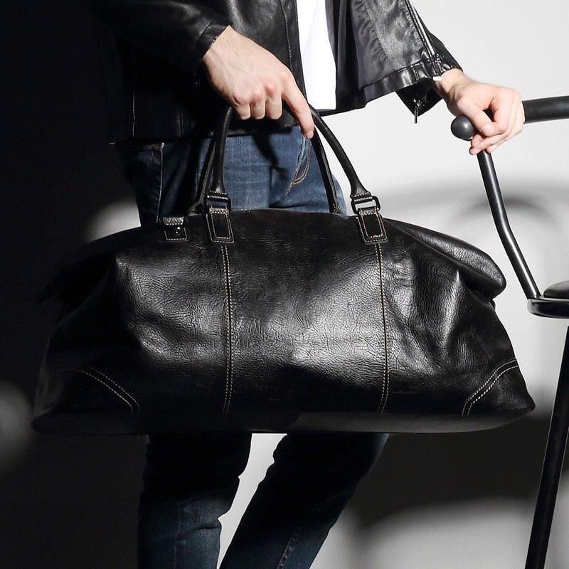 Sac Sport Noir Cuir Véritable Pour Hommes