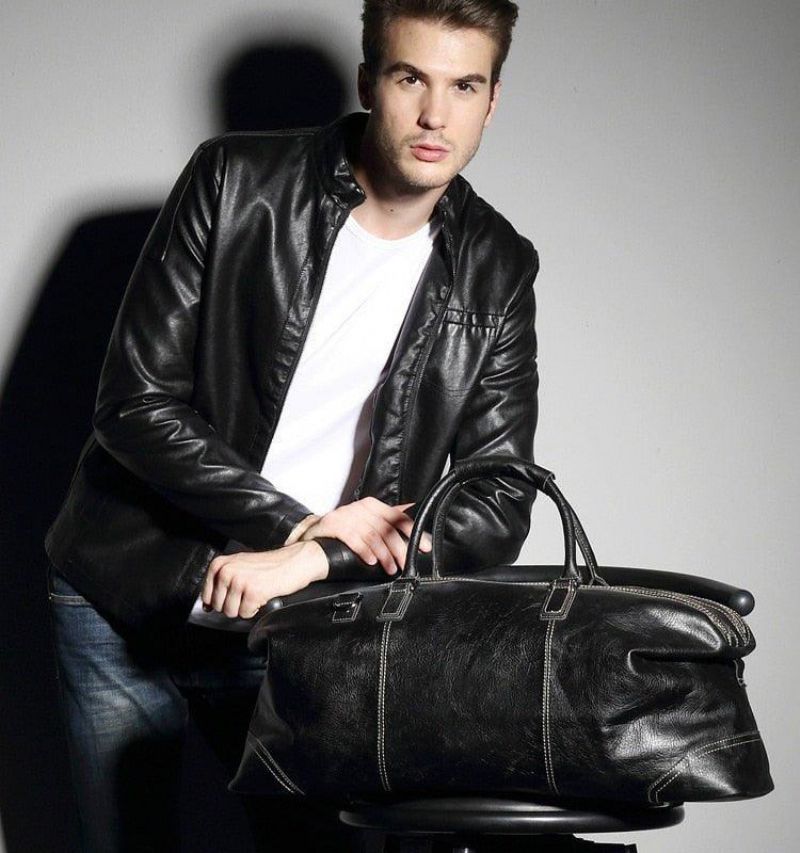 Sac Sport Noir Cuir Véritable Pour Hommes