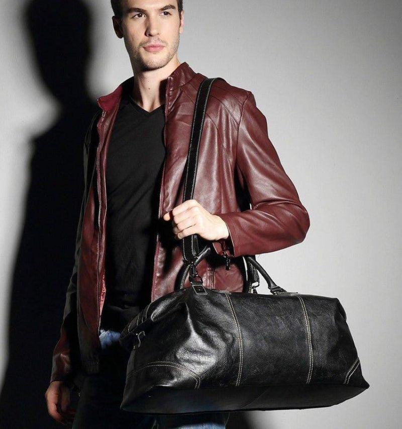 Sac Sport Noir Cuir Véritable Pour Hommes