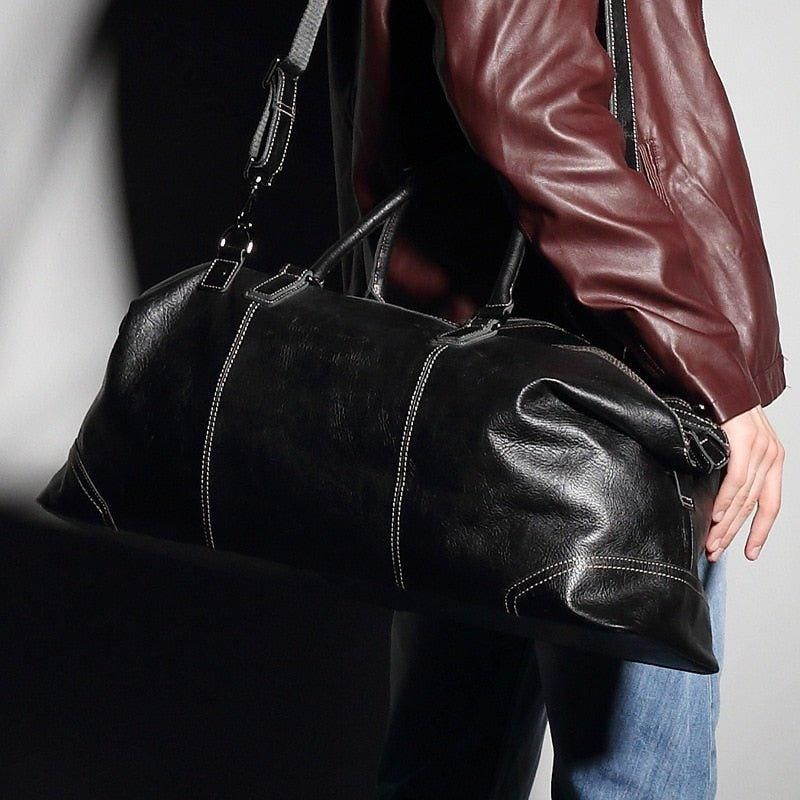 Sac Sport Noir Cuir Véritable Pour Hommes