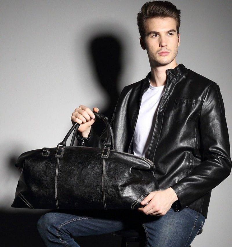 Sac Sport Noir Cuir Véritable Pour Hommes