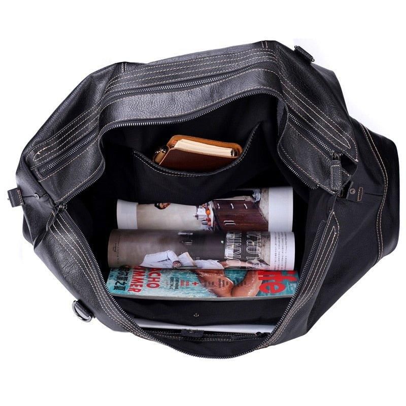 Sac Sport Noir Cuir Véritable Pour Hommes