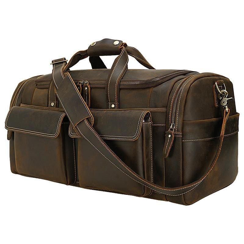 Sac Voyage Cuir Pour Hommes Avec Poches Zippées