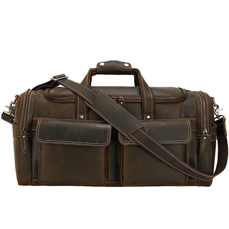 Sac Voyage Cuir Pour Hommes Avec Poches Zippées