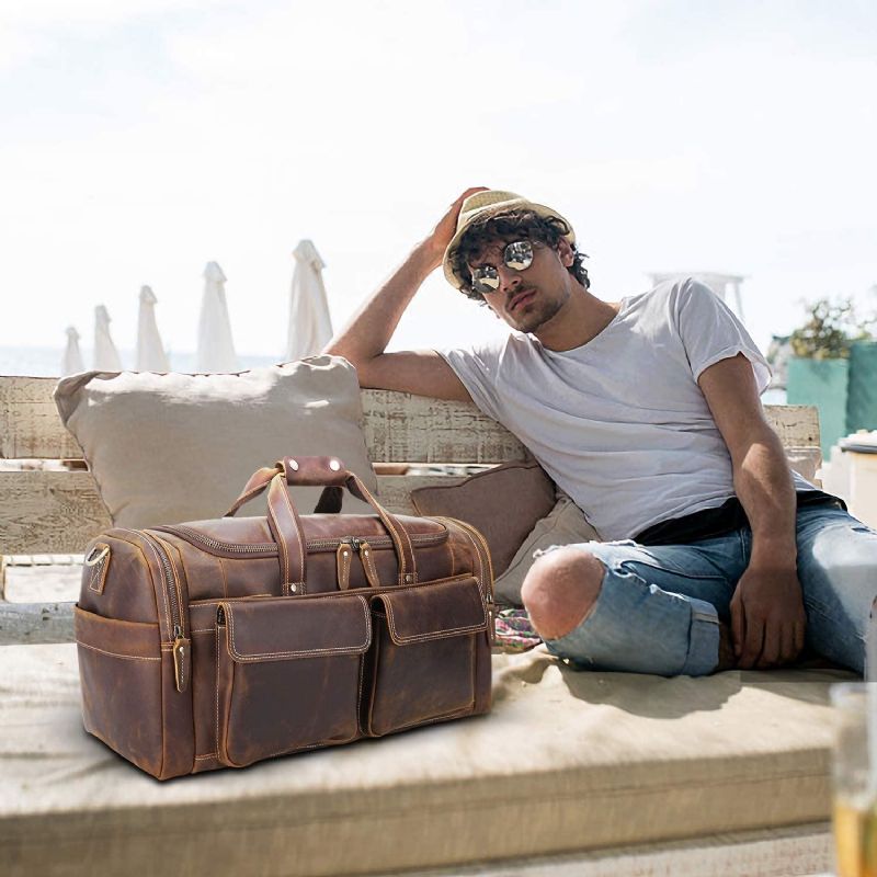 Sac Voyage Cuir Pour Hommes Avec Poches Zippées