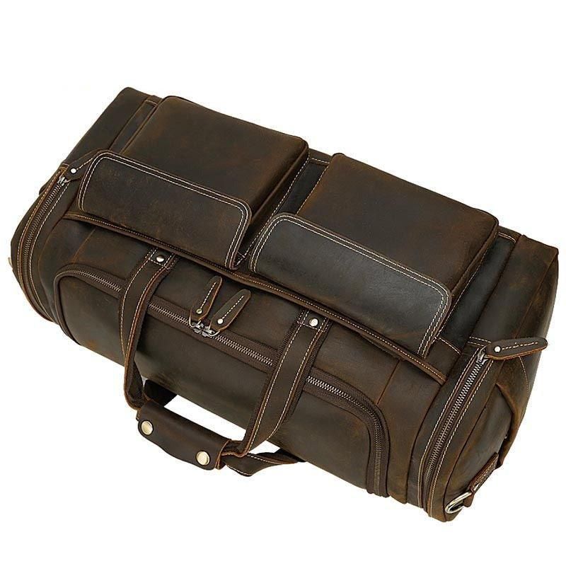 Sac Voyage Cuir Pour Hommes Avec Poches Zippées