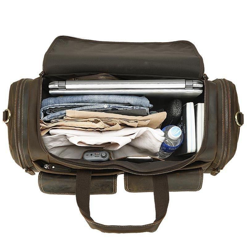 Sac Voyage Cuir Pour Hommes Avec Poches Zippées