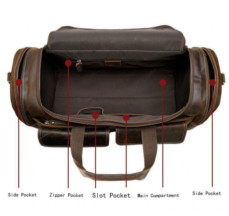 Sac Voyage Cuir Pour Hommes Avec Poches Zippées
