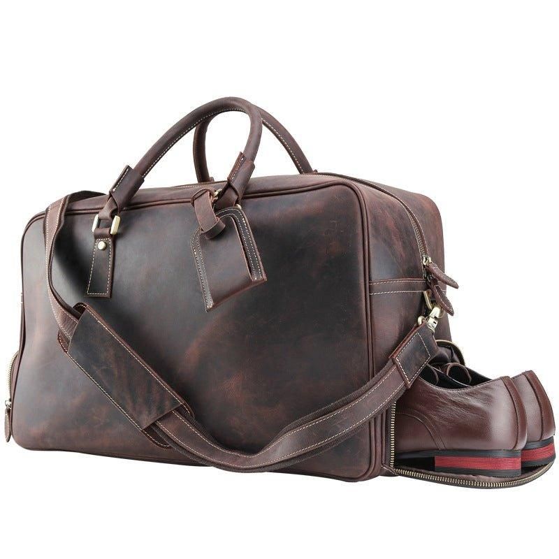 Sac Week-end Cuir Crazy Horse Avec Compartiment À Chaussures