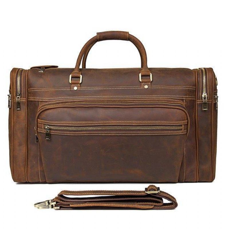 Sac Week-end Cuir Crazy Horse Pour Hommes Grand Marron
