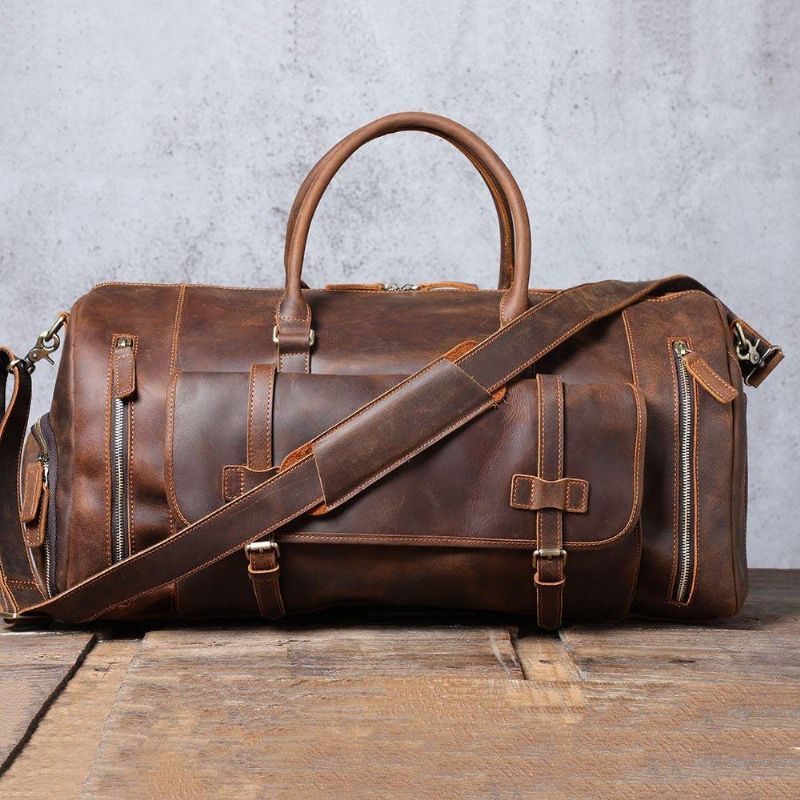 Sac Week-end Cuir Pour Hommes Avec Compartiment À Chaussures