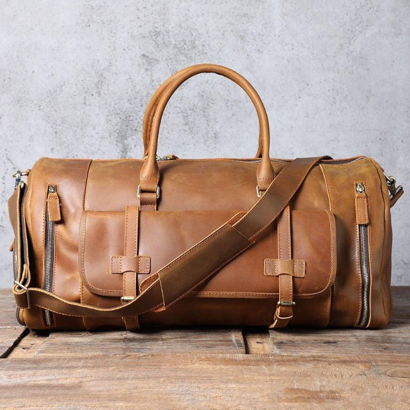 Sac Week-end Cuir Pour Hommes Avec Compartiment À Chaussures