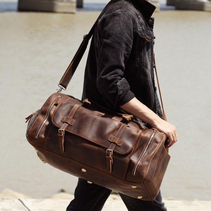 Sac Week-end Cuir Pour Hommes Avec Compartiment À Chaussures