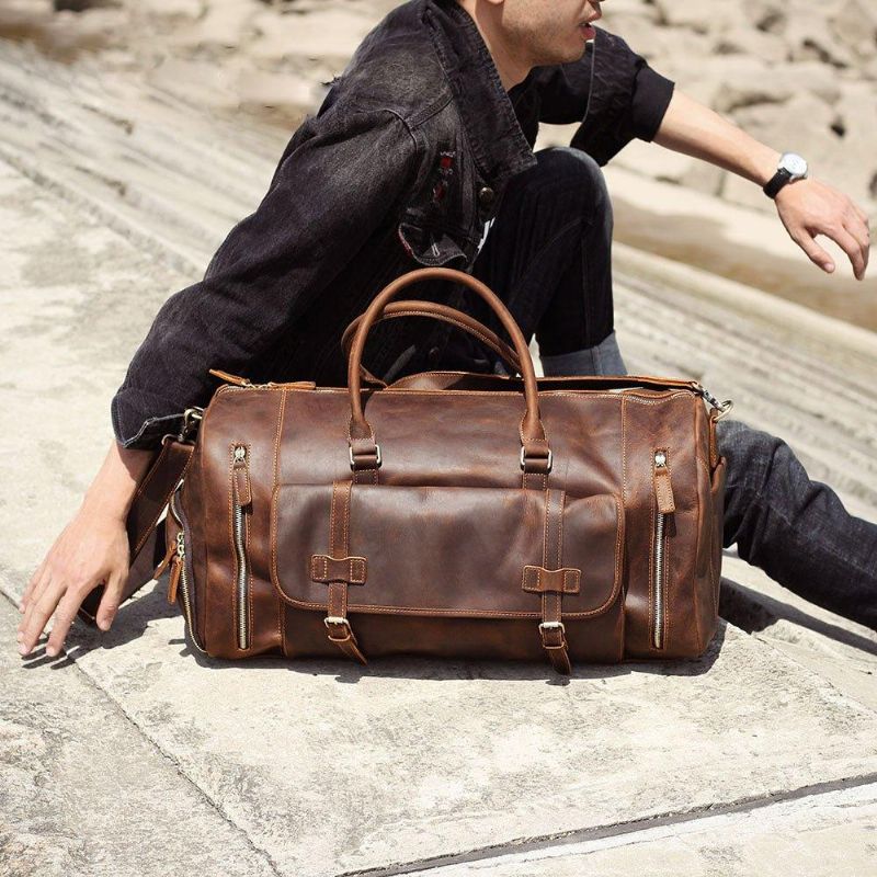 Sac Week-end Cuir Pour Hommes Avec Compartiment À Chaussures