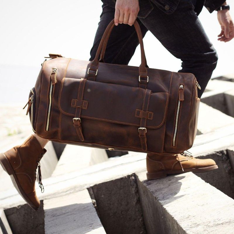 Sac Week-end Cuir Pour Hommes Avec Compartiment À Chaussures