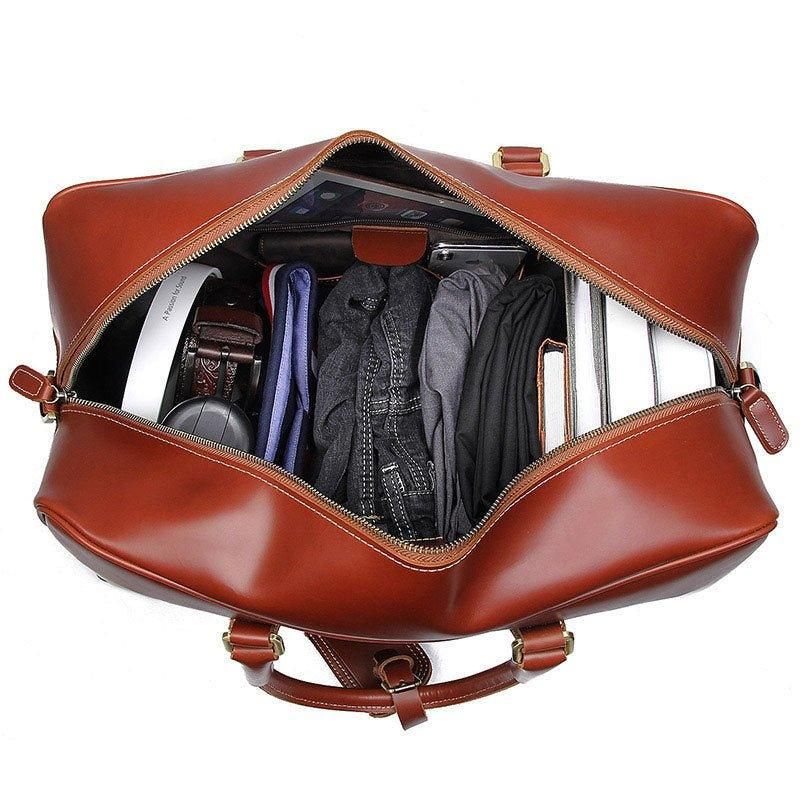 Sac Week-end Cuir Rouge Marron Femmes Hommes