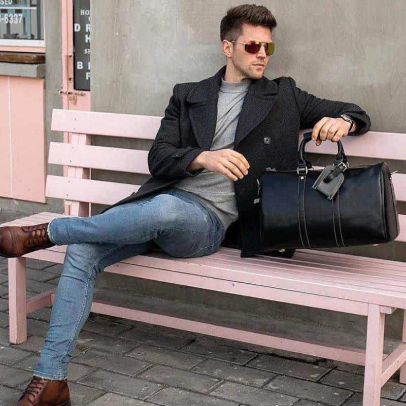 Sacs Polochons Cuir Véritable Pour Hommes 18 Pouces