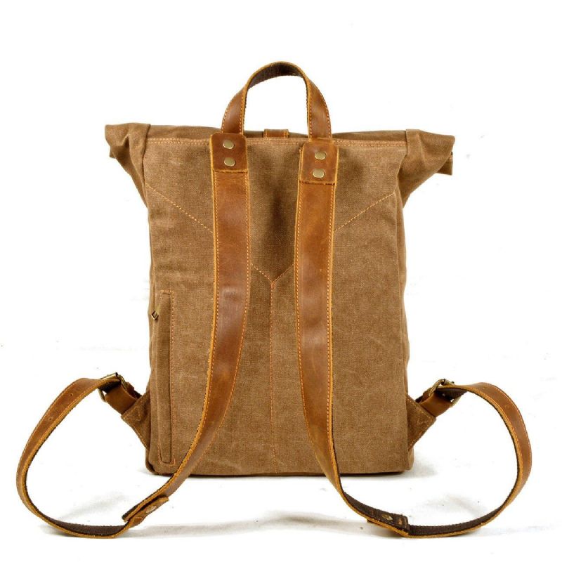 Toile Sac À Dos Vintage Roll Top Avec Pochette Pour Ordinateur Portable